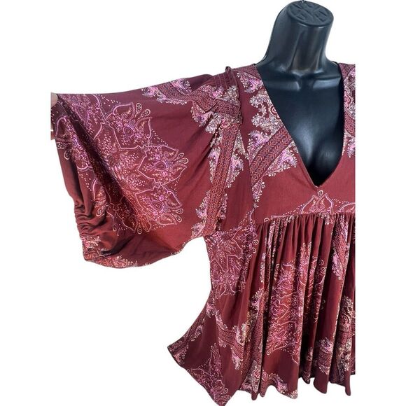 Free People Girl Talk Tunic Dress Red Paisley V-Neck Boho XS/TP‎ - Picture 5 of 11